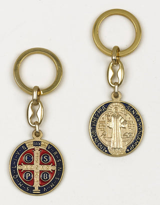 6-Pack - Saint Benedict Enamel Key Ring- Gold Dark Blue/Red