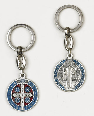 6-Pack - Saint Benedict Enamel Key Ring- Light Blue/Red