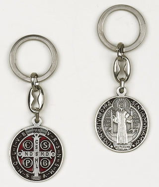 6-Pack - Saint Benedict Enamel Key Ring- Brown/Red