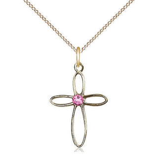 14kt Gold Filled Loop Cross Pendant with 3mm Rose Swarovski Necklace