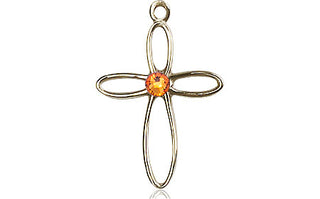 14kt Gold Filled Loop Cross Pendant with a 3mm Topaz Swarovski stone on an 18-inch Gold Filled Light Curb Chain