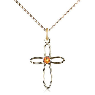 14kt Gold Filled Loop Cross Pendant with 3mm Topaz Swarovski Necklace