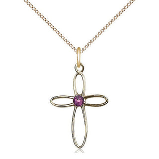 14kt Gold Filled Loop Cross Pendant with 3mm Amethyst Swarovski Necklace