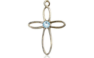 14kt Gold Filled Loop Cross Pendant with a 3mm Aqua Swarovski stone on an 18-inch Gold Filled Light Curb Chain
