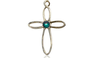 14kt Gold Filled Loop Cross Pendant with a 3mm Emerald Swarovski stone on an 18-inch Gold Filled Light Curb Chain