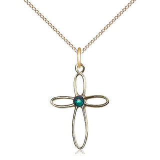 14kt Gold Filled Loop Cross Pendant with 3mm Emerald Swarovski Necklace