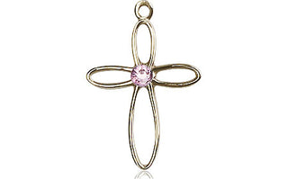 14kt Gold Filled Loop Cross Pendant with a 3mm Light Amethyst Swarovski stone on an 18-inch Gold Filled Light Curb Chain