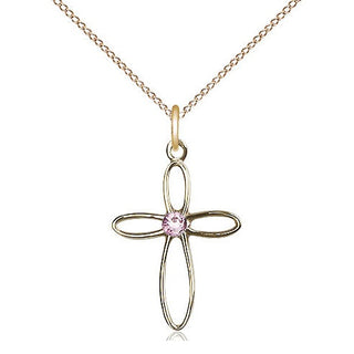 14kt Gold Filled Loop Cross Pendant with 3mm Light Amethyst Swarovski Necklace