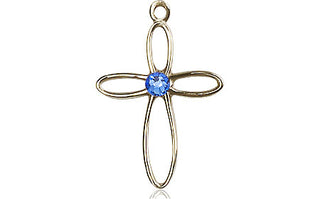 14kt Gold Filled Loop Cross Pendant with a 3mm Sapphire Swarovski stone on an 18-inch Gold Filled Light Curb Chain