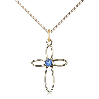 14kt Gold Filled Loop Cross Pendant with 3mm Sapphire Swarovski Necklace