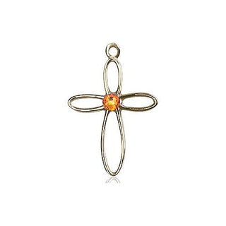 14kt Gold Loop Cross Medal with a 3mm Topaz Swarovski stone