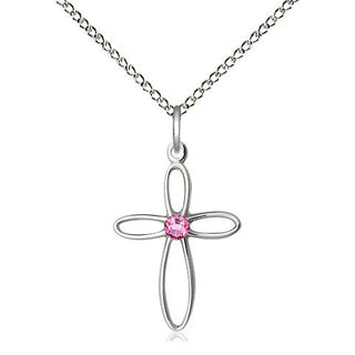 Sterling Silver Loop Cross Pendant with 3mm Rose Swarovski stone Necklace