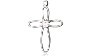 Sterling Silver Loop Cross Pendant with a 3mm Crystal Swarovski stone on an 18-inch Sterling Silver Light Curb Chain