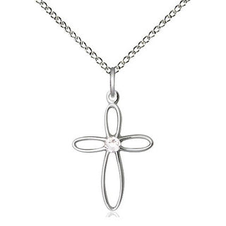 Sterling Silver Loop Cross Pendant with 3mm Crystal Swarovski stone Necklace