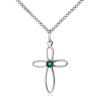 Sterling Silver Loop Cross Pendant with 3mm Emerald Swarovski stone Necklace