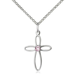 Sterling Silver Loop Cross Pendant with 3mm Light Amethyst Swarovski stone Necklace