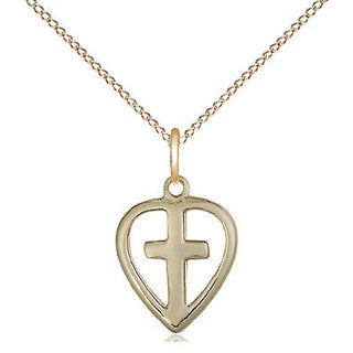 14kt Gold Filled Heart Cross Medal Religious and Catholic Jewelry