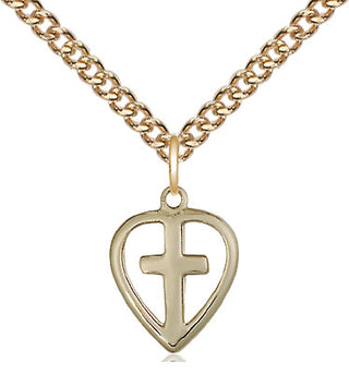 14kt Gold Filled Heart Cross Medal Religious and Catholic Jewelry