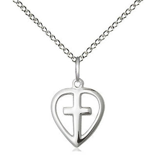 Sterling Silver Heart Cross Medal Religious and Catholic Jewelry