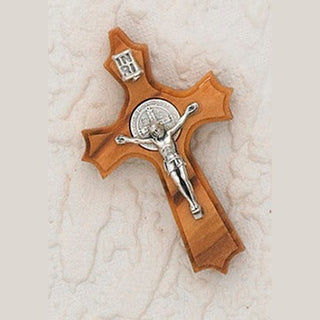 1-5/8 inch St Benedict Cross Olive Wood - Clover Shape
