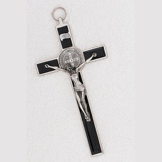 8 Inch Saint Benedict Black Enamel Cross Boxed
