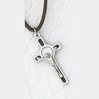 12-Pack - St Benedict Cross- Black (Small) with Silver Corpus with cord