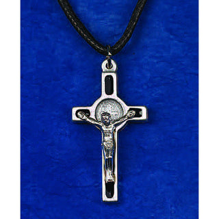 25-Pack - 1 Inch St Benedict Cross- Black Enamel & Silver Corpus