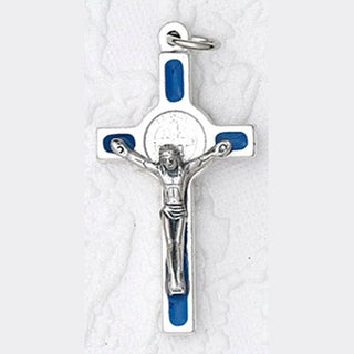 12-Pack - St Benedict Cross- Blue (Small) with Silver Corpus with cord