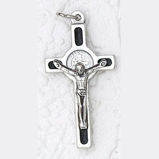 12-Pack - St Benedict Cross- Brown Enamel (Small) with Silver Corpus with cord