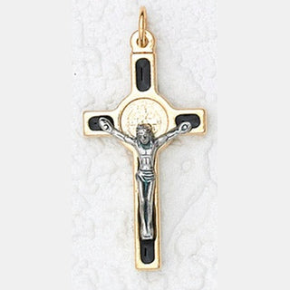 12-Pack - St Benedict Cross- Black (Small) Gold Trim with cord