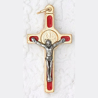 12-Pack - 1 Inch St Benedict Cross- Red (Small) Gold Trim & Gold Corpus
