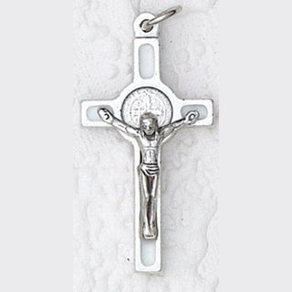 12-Pack - St Benedict Cross- White (Small) Silver Trim- with Cord