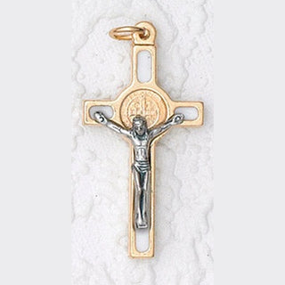 12-Pack - St Benedict Cross- White (Small) Gold Trim- with Cord
