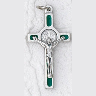 12-Pack - 1 Inch St Benedict Cross- Green (Small) Silver Trim