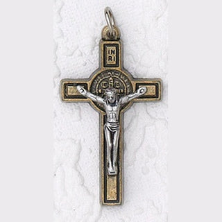 12-Pack - 1 Inch St Benedict Cross- Brass/Black with Cord