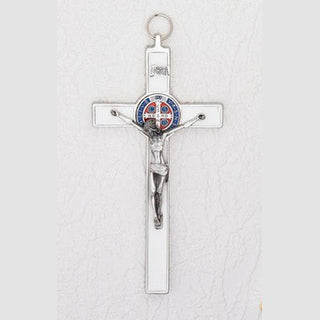 8 Inch White Enamel Saint Benedict Cross