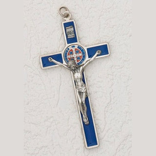 4.5-inch Saint Benedict Hanging Wall Cross Blue Enamel with Blue Enameled Pendant