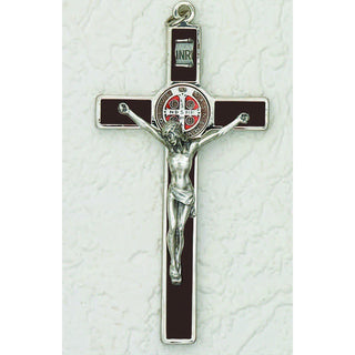4.5-inch Saint Benedict Hanging Wall Cross Black with Blue/Red Pendant