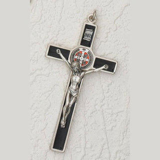 4.5-inch Saint Benedict Hanging Wall Cross Black with Blue/Red Pendant