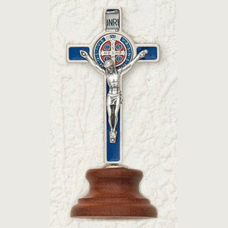 3" Deluxe with enameled Pendant Blue St Benedict Cross on Base
