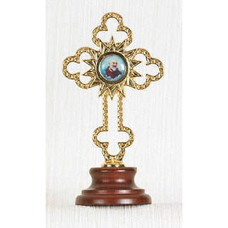 4" Third Class Relic Cross of Padre Pio on wood base Boxed