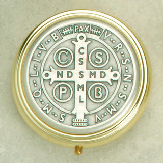 Silver Plated Pyx with Saint Benedict
