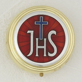 Red Enameled JHS with Cross Pyx