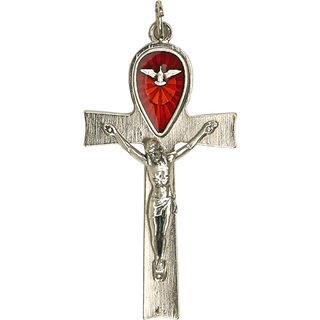 4-pack - 3 Inch Silver Tone Cross With Red Enamel Holy Spirit