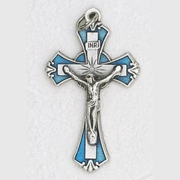 12-Pack - 1-3/4 inch Crucifix with Light Blue Enamel