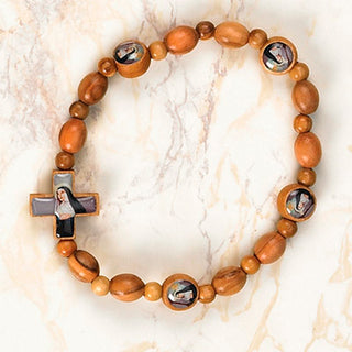 6-Pack - ST RITA - Wooden Cord Bracelet with enameled pictures and 6mm beads