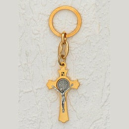 6-Pack - 2 Inch St Benedict Keyring - Gold / Silver