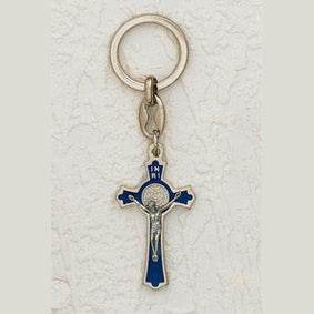 6-Pack - 2" St Benedict Keyring- Blue/ Silver