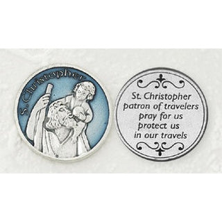 25-Pack - Blue Enameled St Christopher Token with Prayer