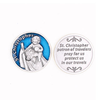 Bulk Blue Enameled St. Christopher Token